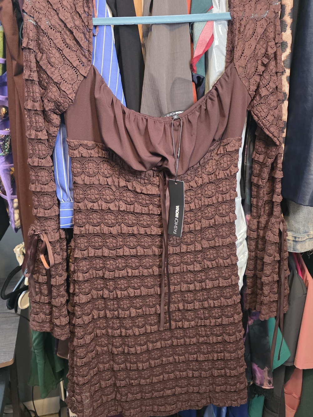 Fashion Nova Espresso Brown Lace Midi Dress - Picture 3 of 4